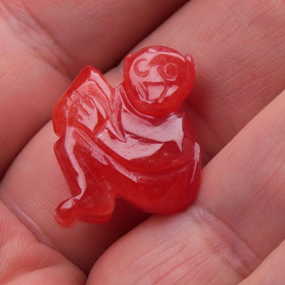 Red Jade Monkey Hand Carved Pendent